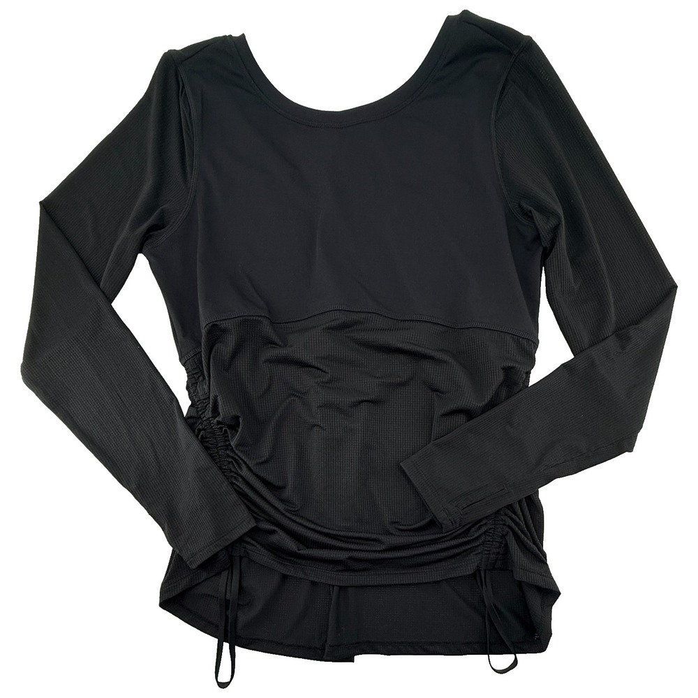 Fabletics Cashel Scoop Back Long Sleeve Top Womens XL Black Drawcord NWT